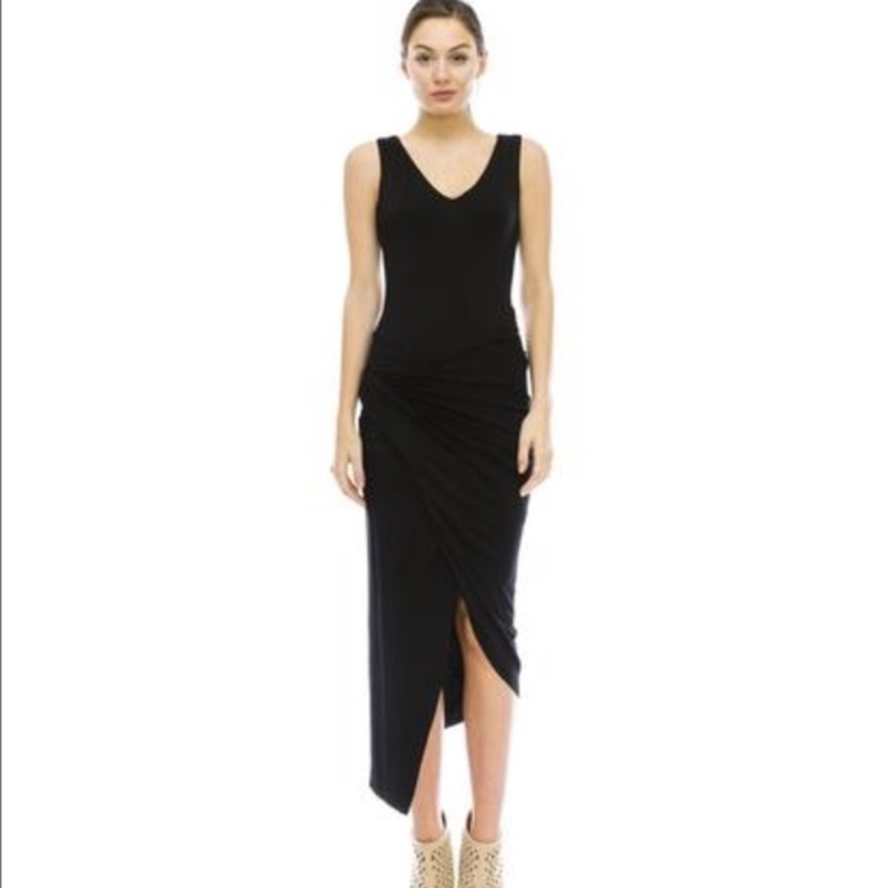 Black Assymetric Hem Black Layered‎ Ruched Dress